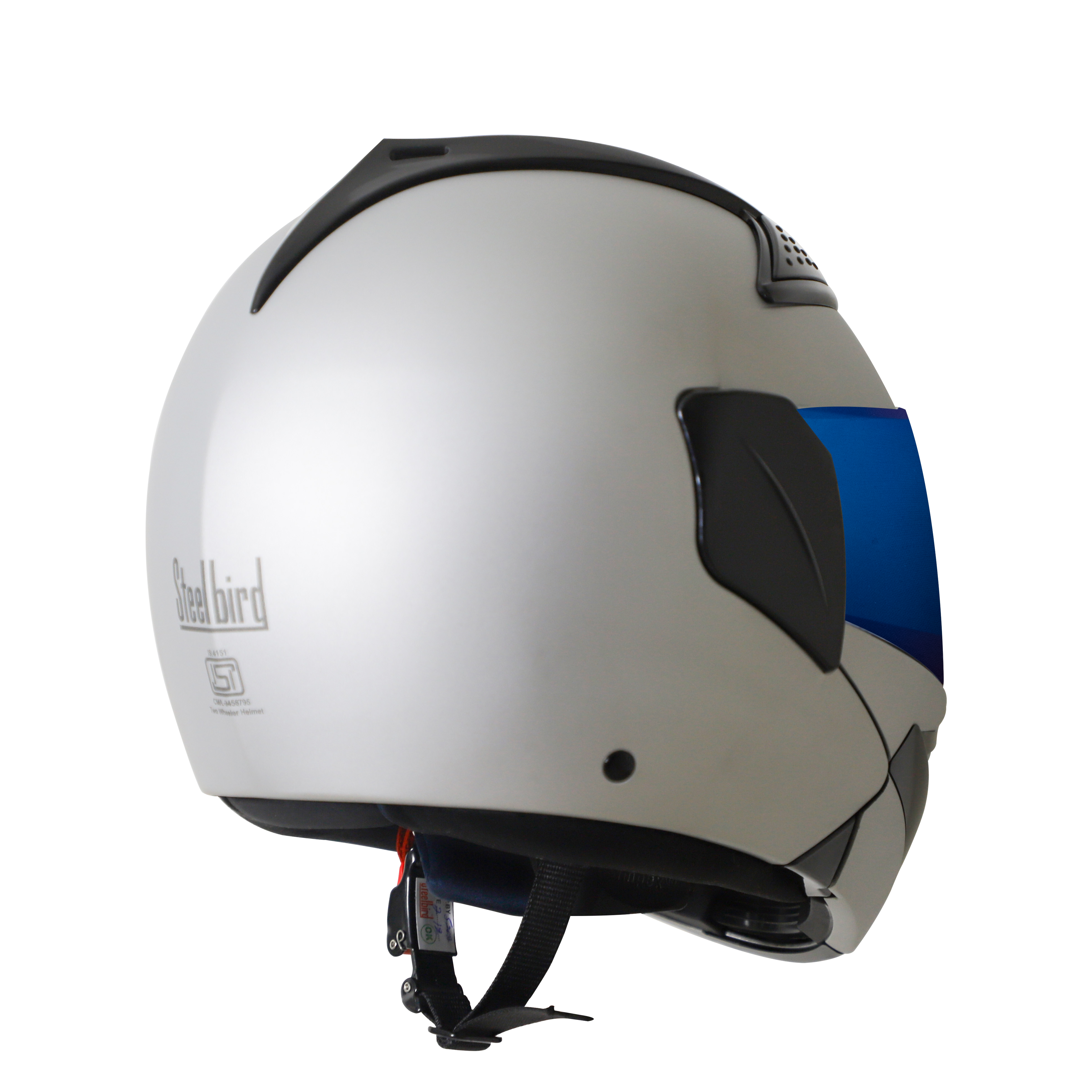 Steelbird SB-34 ISI Certified Flip-Up Helmet For Men And Women (Glossy Silver With Chrome Blue Visor)